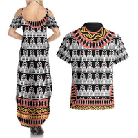 Cameroon Toghu Traditional Pattern Couples Matching Summer Maxi Dress and Hawaiian Shirt