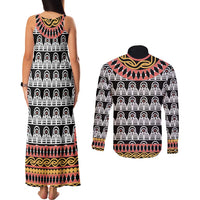 Cameroon Toghu Traditional Pattern Couples Matching Tank Maxi Dress and Long Sleeve Button Shirt