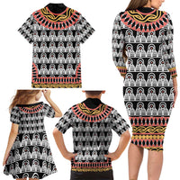 Cameroon Toghu Traditional Pattern Family Matching Long Sleeve Bodycon Dress and Hawaiian Shirt