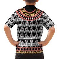 Cameroon Toghu Traditional Pattern Family Matching Off The Shoulder Long Sleeve Dress and Hawaiian Shirt