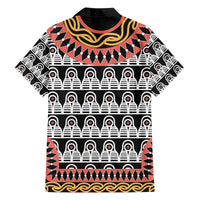 Cameroon Toghu Traditional Pattern Family Matching Off The Shoulder Long Sleeve Dress and Hawaiian Shirt