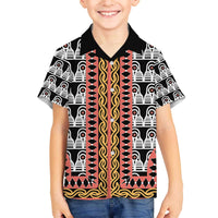 Cameroon Toghu Traditional Pattern Family Matching Off The Shoulder Long Sleeve Dress and Hawaiian Shirt