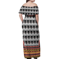 Cameroon Toghu Traditional Pattern Family Matching Off Shoulder Maxi Dress and Hawaiian Shirt