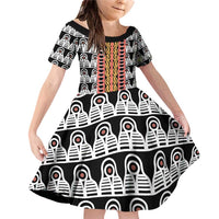 Cameroon Toghu Traditional Pattern Family Matching Off Shoulder Short Dress and Hawaiian Shirt