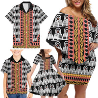 Cameroon Toghu Traditional Pattern Family Matching Off Shoulder Short Dress and Hawaiian Shirt