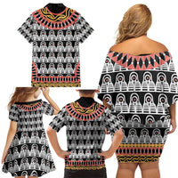 Cameroon Toghu Traditional Pattern Family Matching Off Shoulder Short Dress and Hawaiian Shirt