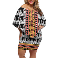 Cameroon Toghu Traditional Pattern Family Matching Off Shoulder Short Dress and Hawaiian Shirt