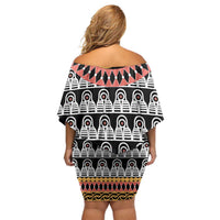 Cameroon Toghu Traditional Pattern Family Matching Off Shoulder Short Dress and Hawaiian Shirt