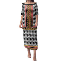 Cameroon Toghu Traditional Pattern Family Matching Puletasi and Hawaiian Shirt