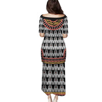 Cameroon Toghu Traditional Pattern Family Matching Puletasi and Hawaiian Shirt