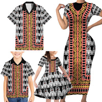 Cameroon Toghu Traditional Pattern Family Matching Short Sleeve Bodycon Dress and Hawaiian Shirt