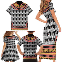 Cameroon Toghu Traditional Pattern Family Matching Short Sleeve Bodycon Dress and Hawaiian Shirt