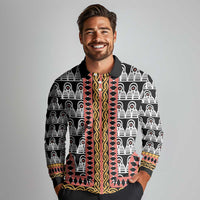 Cameroon Toghu Traditional Pattern Long Sleeve Polo Shirt