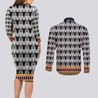 Cameroon Traditional Couples Matching Long Sleeve Bodycon Dress and Long Sleeve Button Shirt Toghu Pattern