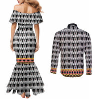 Cameroon Traditional Couples Matching Mermaid Dress and Long Sleeve Button Shirt Toghu Pattern