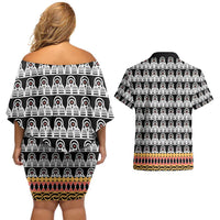 Cameroon Traditional Couples Matching Off Shoulder Short Dress and Hawaiian Shirt Toghu Pattern
