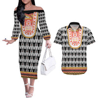 Cameroon Traditional Couples Matching Off The Shoulder Long Sleeve Dress and Hawaiian Shirt Toghu Pattern