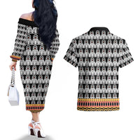 Cameroon Traditional Couples Matching Off The Shoulder Long Sleeve Dress and Hawaiian Shirt Toghu Pattern