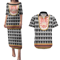Cameroon Traditional Couples Matching Puletasi and Hawaiian Shirt Toghu Pattern