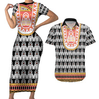 Cameroon Traditional Couples Matching Short Sleeve Bodycon Dress and Hawaiian Shirt Toghu Pattern