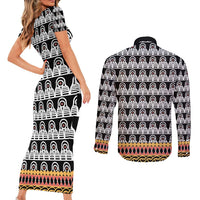 Cameroon Traditional Couples Matching Short Sleeve Bodycon Dress and Long Sleeve Button Shirt Toghu Pattern