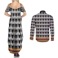 Cameroon Traditional Couples Matching Summer Maxi Dress and Long Sleeve Button Shirt Toghu Pattern