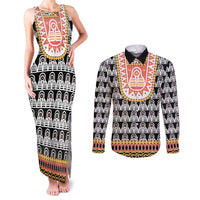 Cameroon Traditional Couples Matching Tank Maxi Dress and Long Sleeve Button Shirt Toghu Pattern