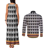 Cameroon Traditional Couples Matching Tank Maxi Dress and Long Sleeve Button Shirt Toghu Pattern
