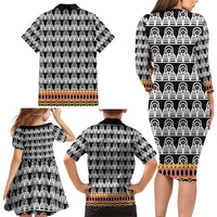 Cameroon Traditional Family Matching Long Sleeve Bodycon Dress and Hawaiian Shirt Toghu Pattern