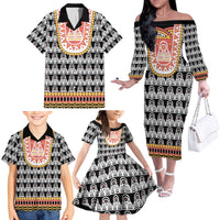 Cameroon Traditional Family Matching Off The Shoulder Long Sleeve Dress and Hawaiian Shirt Toghu Pattern