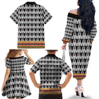 Cameroon Traditional Family Matching Off The Shoulder Long Sleeve Dress and Hawaiian Shirt Toghu Pattern
