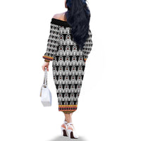 Cameroon Traditional Family Matching Off The Shoulder Long Sleeve Dress and Hawaiian Shirt Toghu Pattern