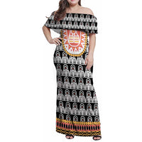 Cameroon Traditional Family Matching Off Shoulder Maxi Dress and Hawaiian Shirt Toghu Pattern