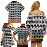 Cameroon Traditional Family Matching Off Shoulder Short Dress and Hawaiian Shirt Toghu Pattern