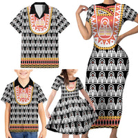 Cameroon Traditional Family Matching Short Sleeve Bodycon Dress and Hawaiian Shirt Toghu Pattern