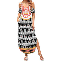 Cameroon Traditional Family Matching Summer Maxi Dress and Hawaiian Shirt Toghu Pattern