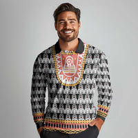 Cameroon Traditional Long Sleeve Polo Shirt Toghu Pattern
