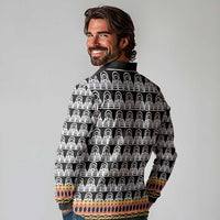 Cameroon Traditional Long Sleeve Polo Shirt Toghu Pattern