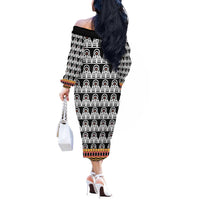 Cameroon Traditional Off The Shoulder Long Sleeve Dress Toghu Pattern