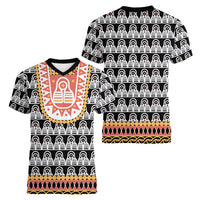 Cameroon Traditional Women V-Neck T-Shirt Toghu Pattern