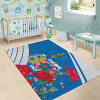 Melilla Area Rug Coat Of Arms Red Carnation