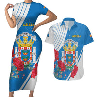 Melilla Couples Matching Short Sleeve Bodycon Dress and Hawaiian Shirt Coat Of Arms Red Carnation