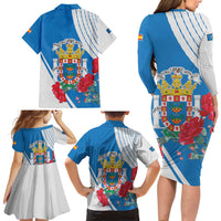 Melilla Family Matching Long Sleeve Bodycon Dress and Hawaiian Shirt Coat Of Arms Red Carnation