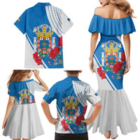 Melilla Family Matching Mermaid Dress and Hawaiian Shirt Coat Of Arms Red Carnation