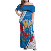 Melilla Family Matching Off Shoulder Maxi Dress and Hawaiian Shirt Coat Of Arms Red Carnation