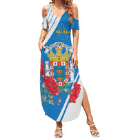 Melilla Family Matching Summer Maxi Dress and Hawaiian Shirt Coat Of Arms Red Carnation