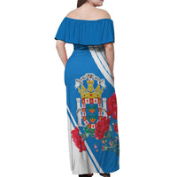 Melilla Off Shoulder Maxi Dress Coat Of Arms Red Carnation