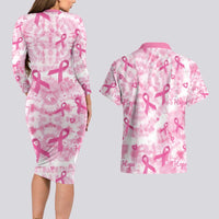 Breast Cancer Awareness Pink Ribbon Couples Matching Long Sleeve Bodycon Dress and Hawaiian Shirt Tie Dye Style - Wonder Print Shop