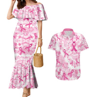 Breast Cancer Awareness Pink Ribbon Couples Matching Mermaid Dress and Hawaiian Shirt Tie Dye Style - Wonder Print Shop