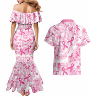 Breast Cancer Awareness Pink Ribbon Couples Matching Mermaid Dress and Hawaiian Shirt Tie Dye Style - Wonder Print Shop